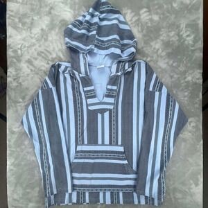 Colorado Striped Baja Hoodie Pullover Blue Gray Hooded Poncho Unisex XL EUC